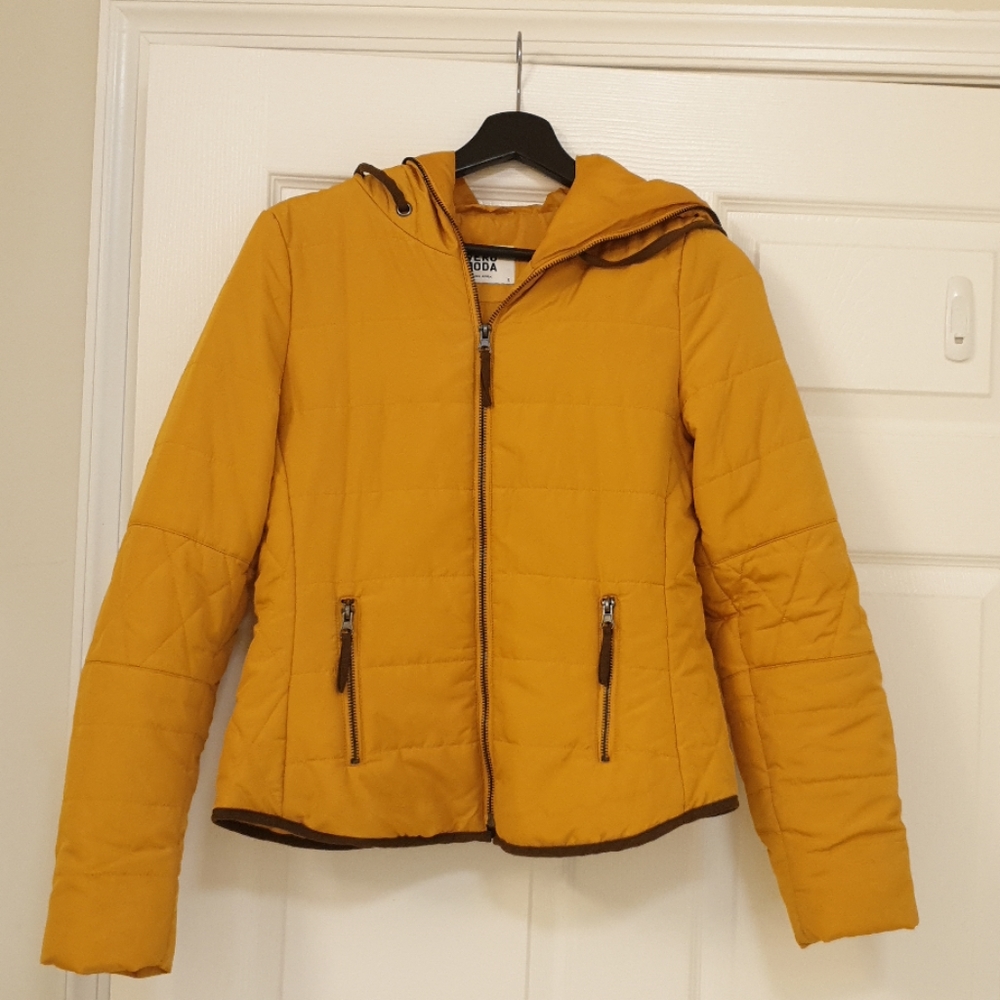 Mustard and brown puffer jacket